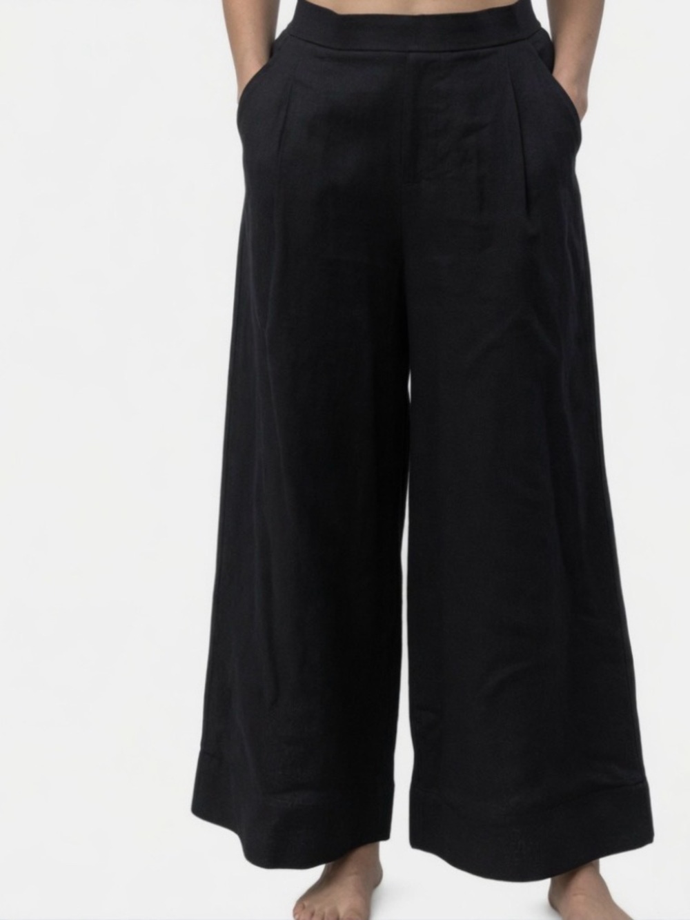 United Colors Of Benetton Wide Leg Black Pure Linen Pants Size XS/S